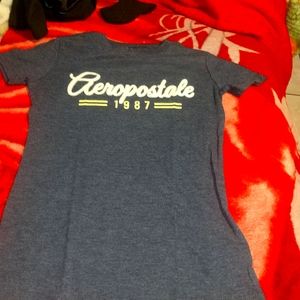 Navy blue tee with white letters